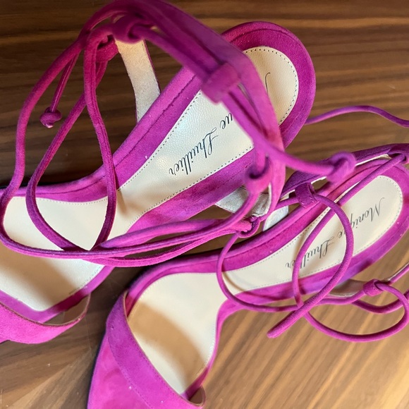 Monique L’Hullier orchid suede strappy suede high heeled stilettos NIB rare 38.5 - Picture 4 of 10